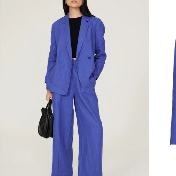 Madewell Double Breasted Linen oversized Blazer jacket cobalt blue - Medium - Picture 3 of 4